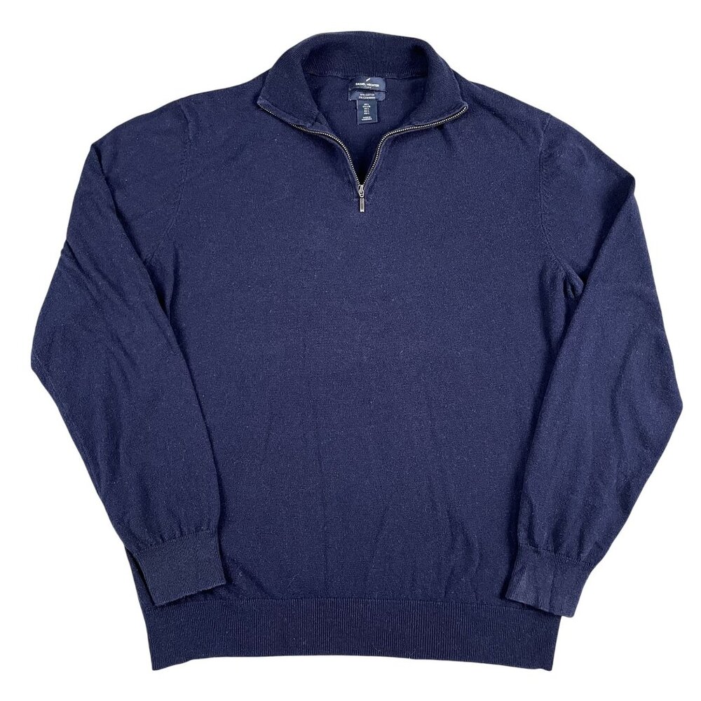 Daniel Hechter Paris Sweater Cotton & Cashmere‎ 1/4 Zip Pullover Blue Large